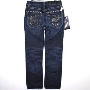 Rawkn Mens 30 x 34 Swarovski Crystals Skull Y2K Style Straight Jeans NEW M1035